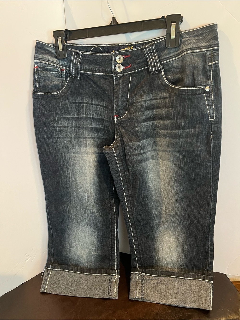 Angels Jeans Dark Blue Cropped Capri with Faded Detail